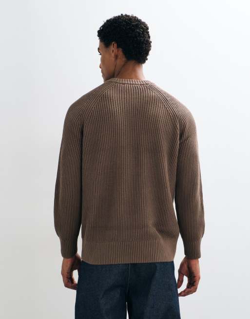 Selected strikket fisherman rib-trøje i brun, 3 af 5