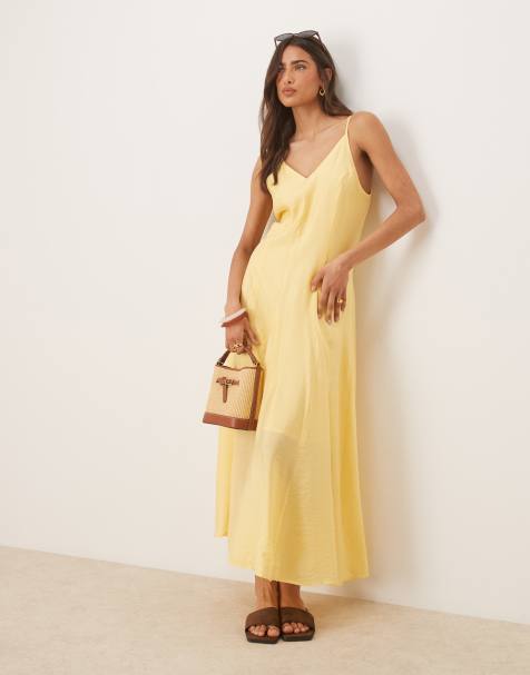 Selected structured long dress in pale yellow - view 1