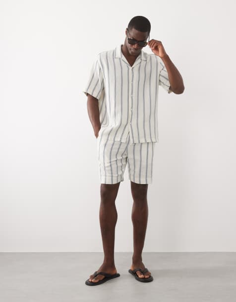 Selected – Strukturierte Shorts aus 100% Baumwolle in gestreiftem Blau, Kombiteil - view 1