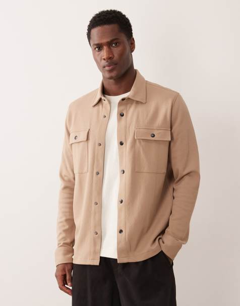 Selected sweat shacket in beige - view 1