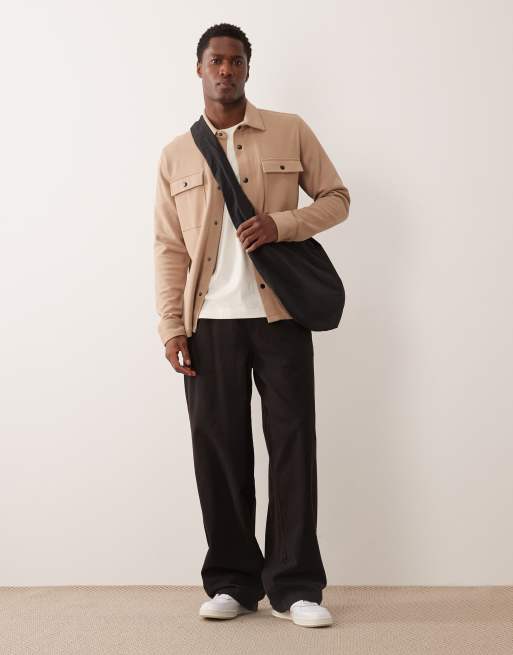Selected sweat shacket in beige, 2 of 5