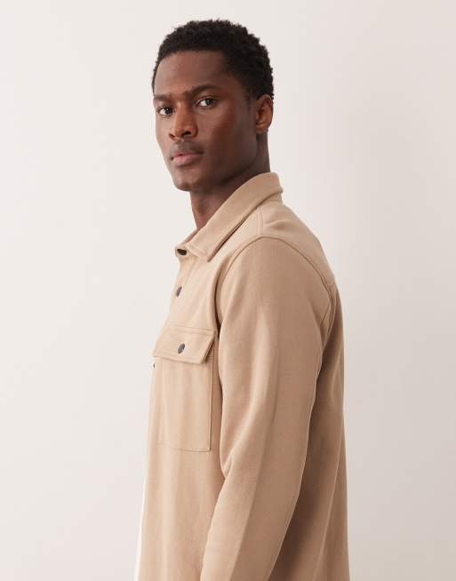 Selected sweat shacket in beige, 4 of 5