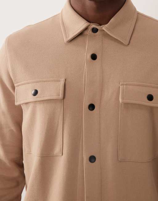 Selected sweatshirt shacket in beige, 5 of 5