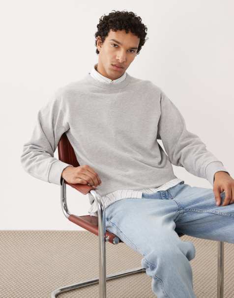 Selected - Sweatshirt van katoen met vintage look in grijs - view 1