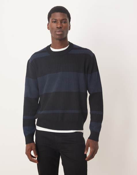 Selected 100% cotton knitted crew neck jumper in blue stripe