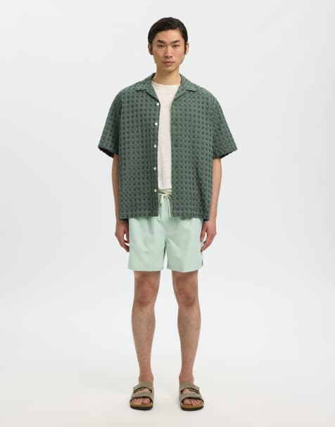 Selected Swim shorts in aqua gray - view 1