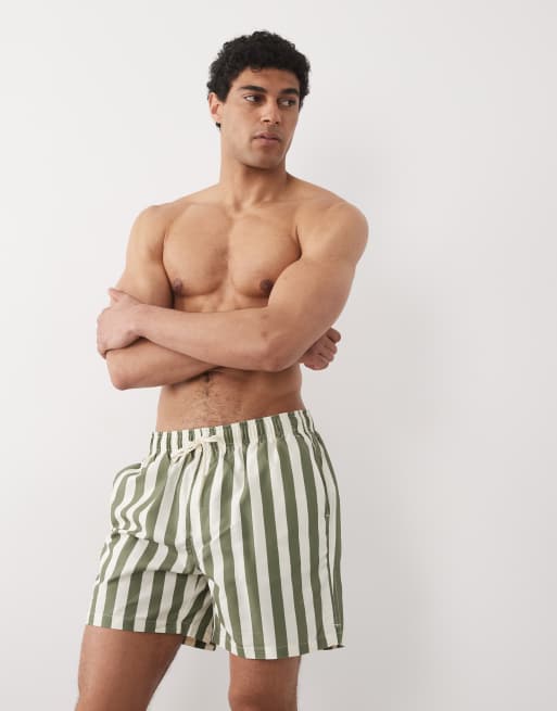 Selected swimshorts with stripes in green, 4 of 5