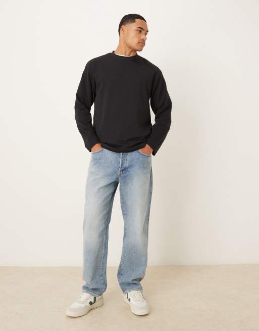 Selected - T-shirt a maniche lunghe oversize pesante nera, 2 di 5