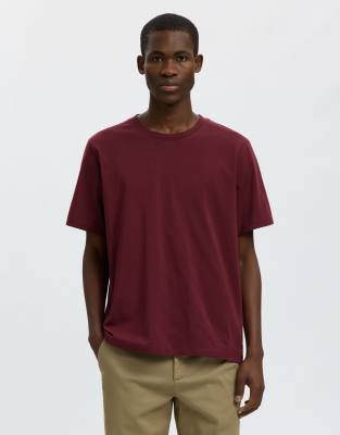 T-Shirt aus 100% Baumwolle in Burgunderrot mit normaler Passform Rot XL
