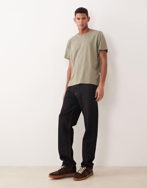 Selected – T-Shirt aus 100% Baumwolle in dunklem Khaki mit normaler Passform, 2 von 5