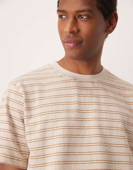 Selected – T-Shirt aus Seersucker in Cremeweiß gestreift , 3 von 4