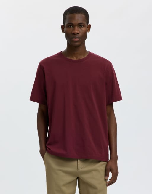 Selected - T-shirt color tawny port