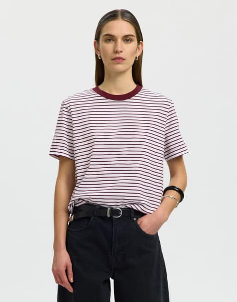 Selected T-shirt couleur lie-de-vin - view 1