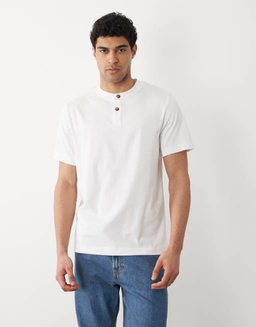 Selected - T-shirt en tissu épais à manches courtes et col boutonné - Blanc, 2 de 5