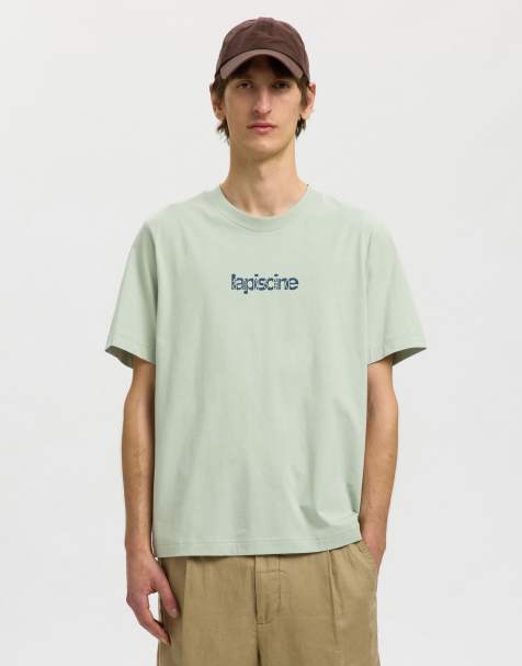 Selected T-shirt in aqua gray - view 1