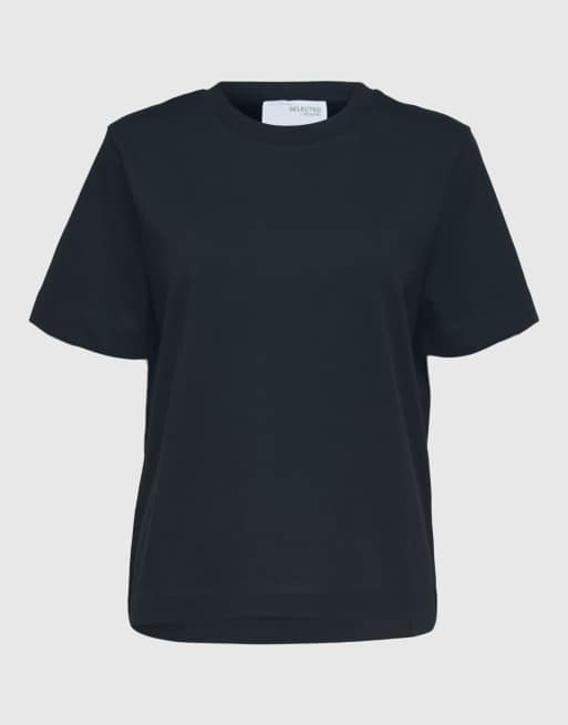 Selected T-shirt in dark sapphire, 6 of 6