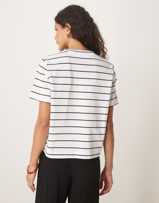 Selected t-shirt in white with black thin stripes, 4 of 4