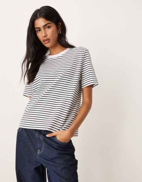 Selected t-shirt in white with black thin stripes - view 1