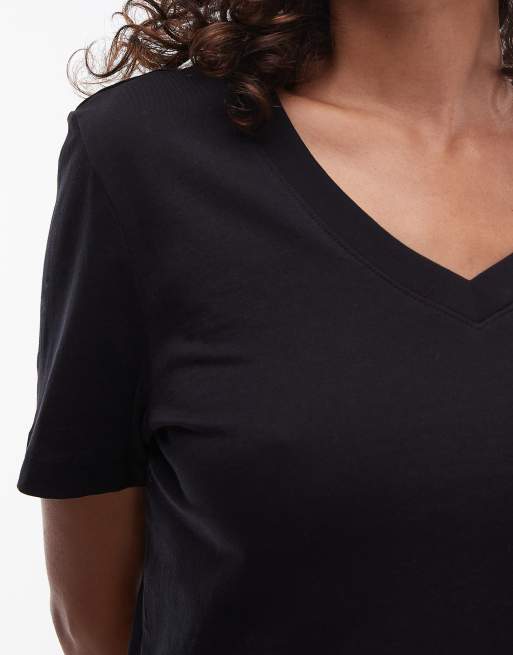 Selected - T-shirt met V-hals en korte mouwen in zwart, 4 van 4