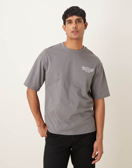 Selected - T-shirt oversize à imprimé Creative Club au dos - Anthracite, 3 de 5