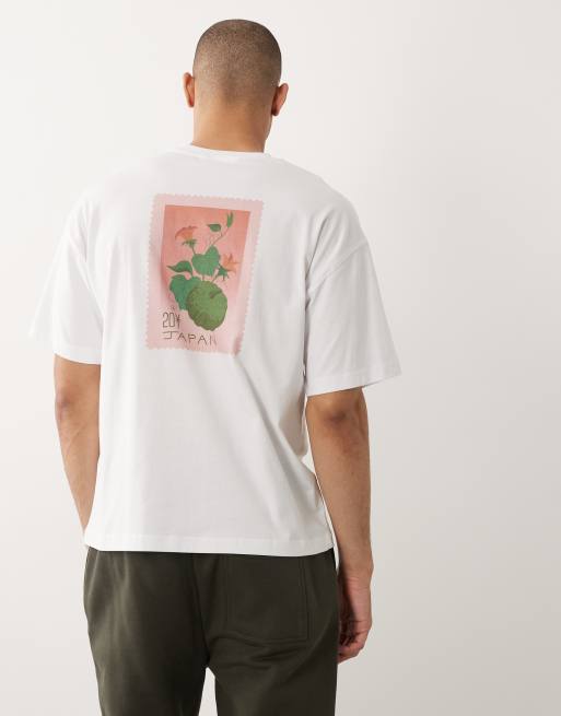 Selected - T-shirt oversize à imprimé timbre Japan au dos - Blanc, 5 de 5