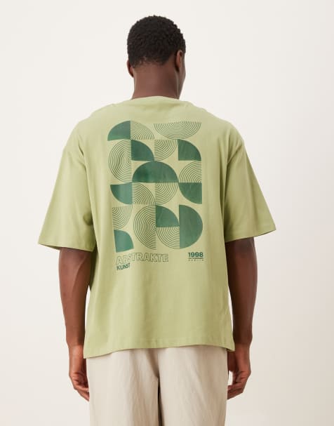 Selected - T-shirt oversize avec imprimé abstrait au dos - Vert - view 1