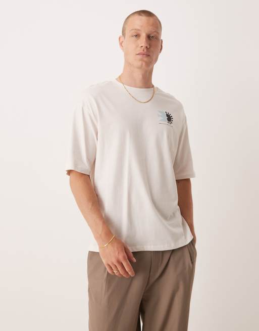 Selected - T-shirt oversize bianco sporco con stampa sul retro , 2 di 4