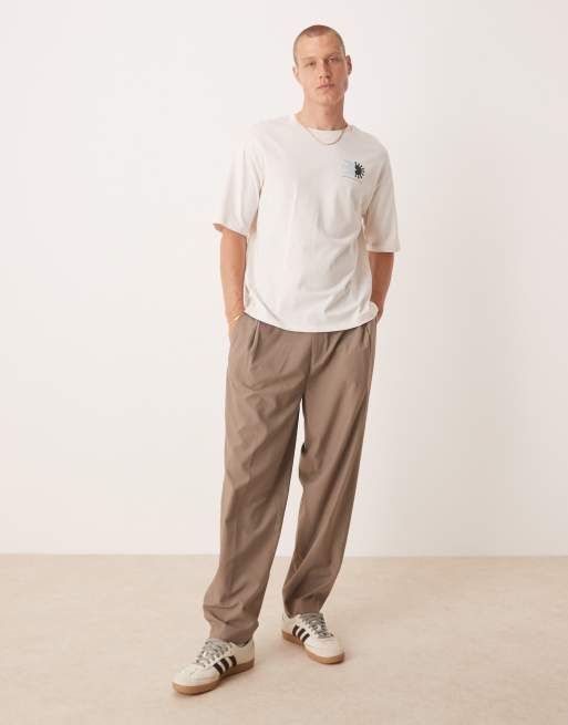 Selected - T-shirt oversize bianco sporco con stampa sul retro , 4 di 4