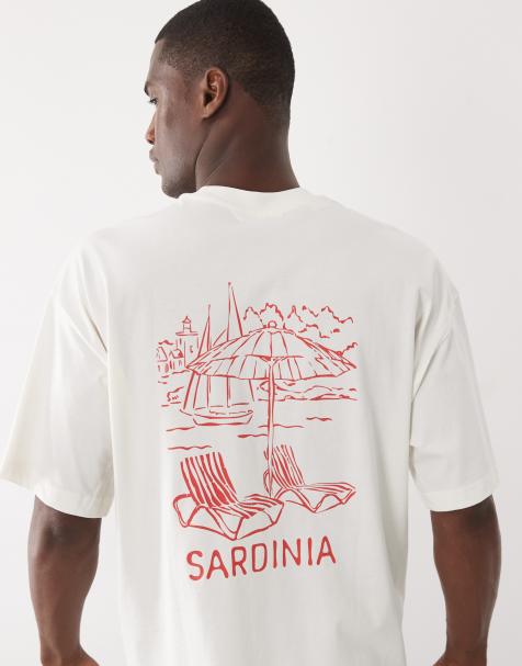 Selected - T-shirt oversize color crema con stampa Sardinia sul retro - view 1