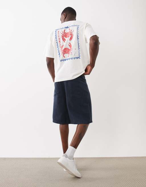 Selected - T-shirt oversize color crema con stampa stile francobollo