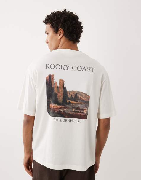 Selected - T-shirt oversize color panna con grafica della costa - view 1