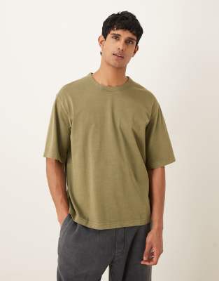 Selected - T-shirt oversize en coton épais - Olive-Vert