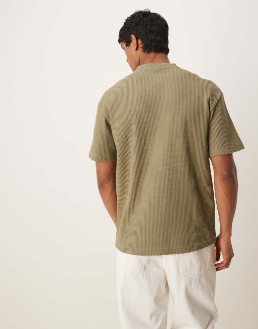 Selected - T-shirt oversize en tissu gaufré - Kaki , 2 de 4