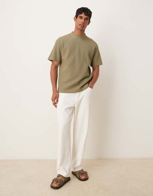 Selected - T-shirt oversize en tissu gaufré - Kaki , 3 de 4
