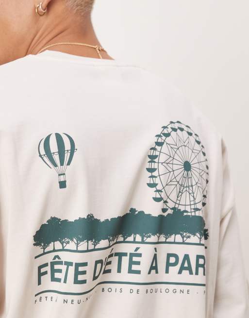 Selected - T-shirt oversize épais avec imprimé Paris au dos - Crème , 3 de 4