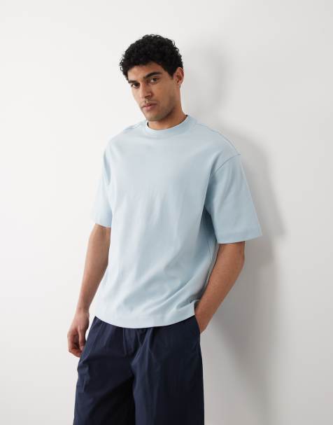 Selected - T-shirt oversize in tessuto pesante in 100% cotone da 300 gsm blu chiaro - view 1