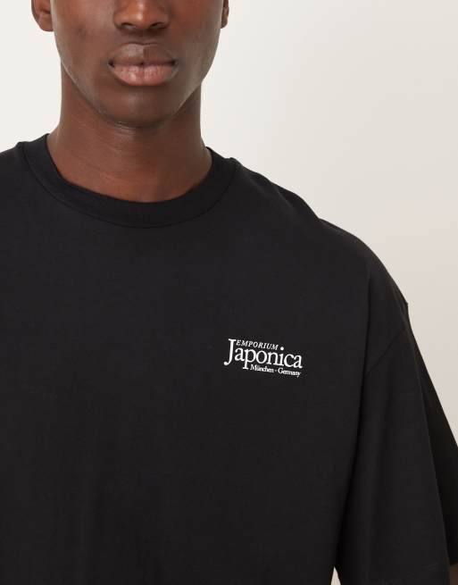 Selected - T-shirt oversize nera con stampa di vaso giapponese sul retro, 5 di 5