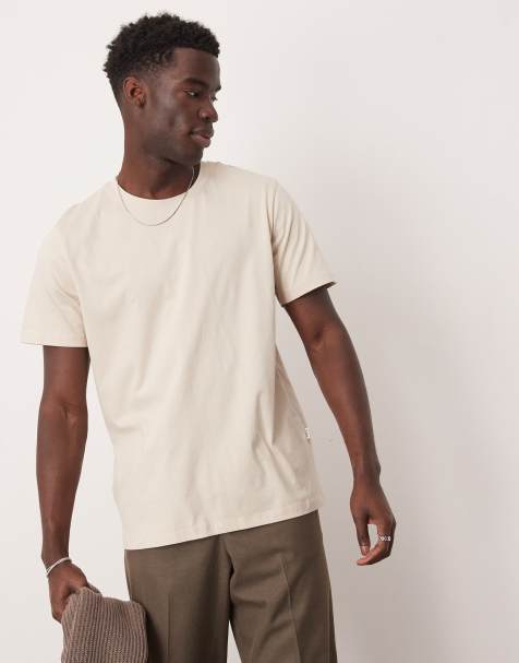 Selected - T-shirt standard en coton pima mélangé - Crème - view 1