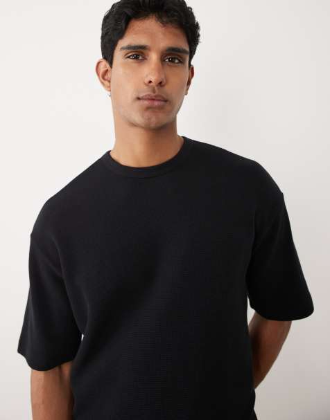 Selected - T-shirt van wafelstof in zwart, deel van co-ord set - view 1