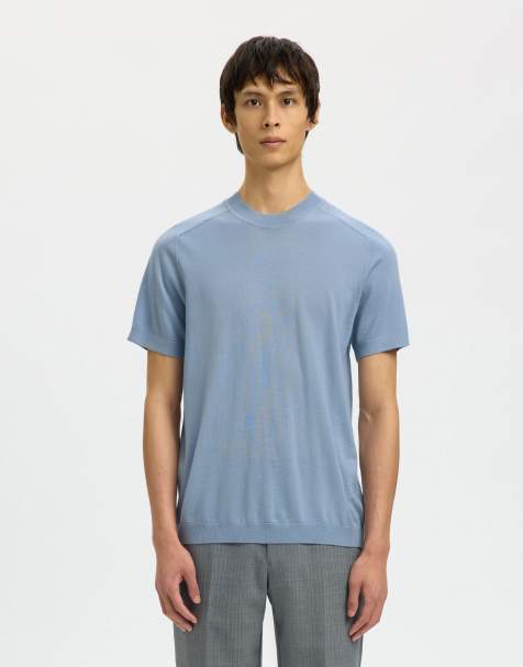 Selected – T-shirt w zgaszonym kolorze niebieskim - view 1