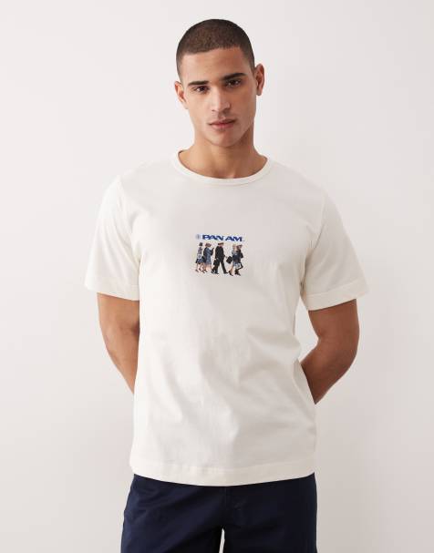Selected t-shirt with front graphic in cream - view 1