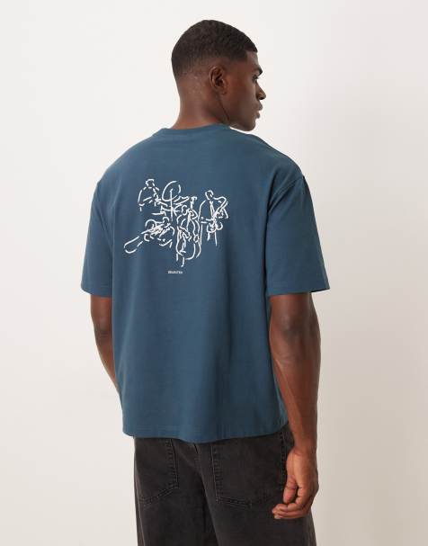 Selected t-shirt with graphic with blue - view 1