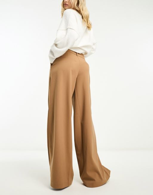 Selected tailored wide leg pants with pleated front in camel, 3 of 4