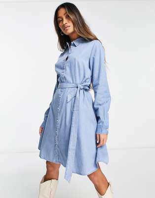 Selected Tammy Denim Mini Shirt Dress In Blue | ModeSens