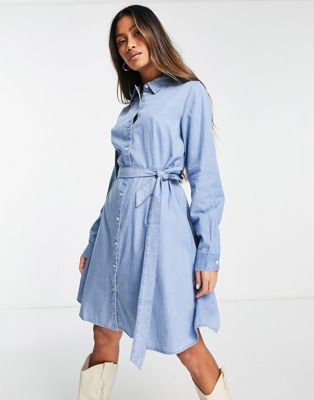 Selected Tammy denim mini shirt dress in blue - ASOS Price Checker