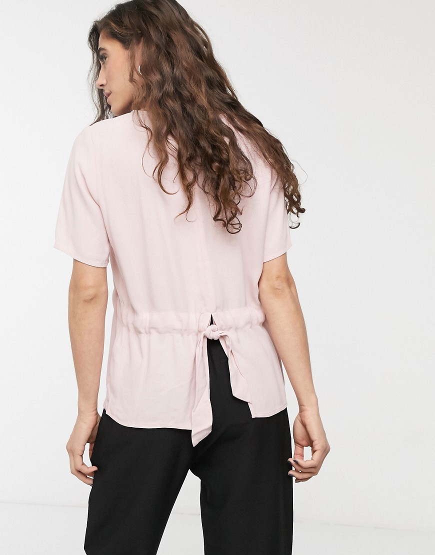 Selected Tannia ruched waist t-shirt-Pink