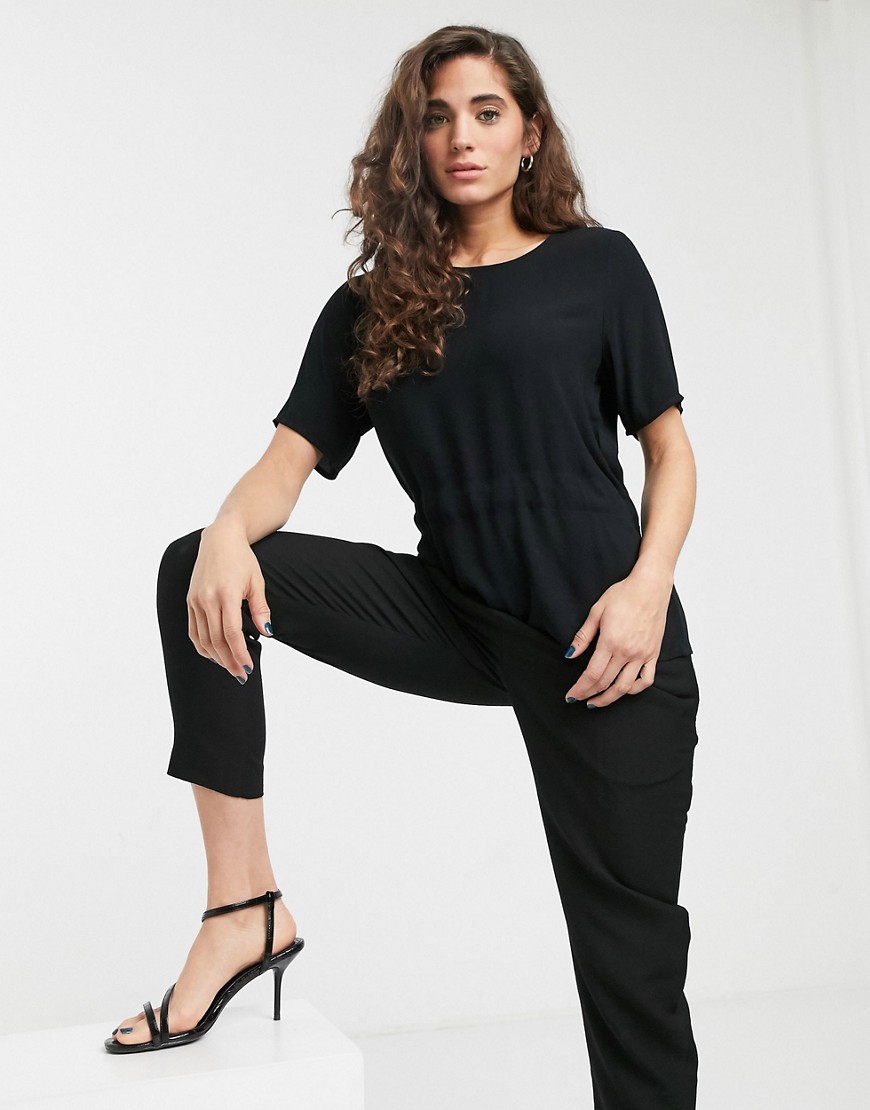 Selected Tannia ruched waist t-shirt-Black