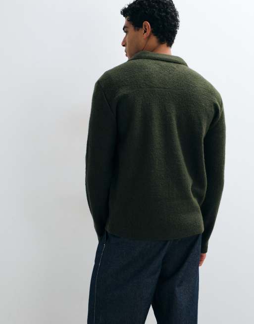 Selected tekstureret overskjorte i 100% uld i khaki, 4 af 5