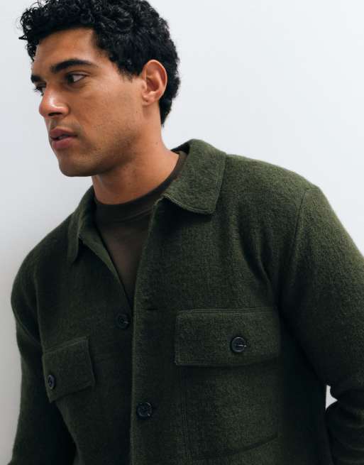 Selected tekstureret overskjorte i 100% uld i khaki, 5 af 5