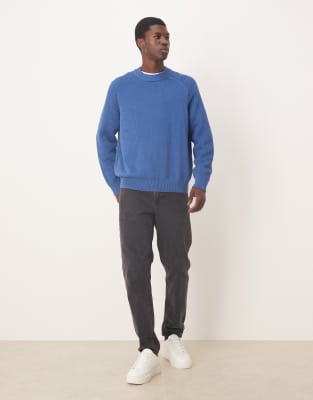 Selected Textured Knit Ribbed Sweater With Raglan Sleeves In Blue